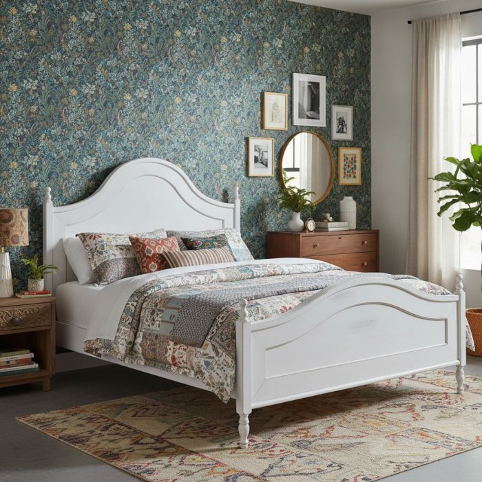 Letto matrimoniale Nadine finitura bianco consumato di Castagnetti 1928.