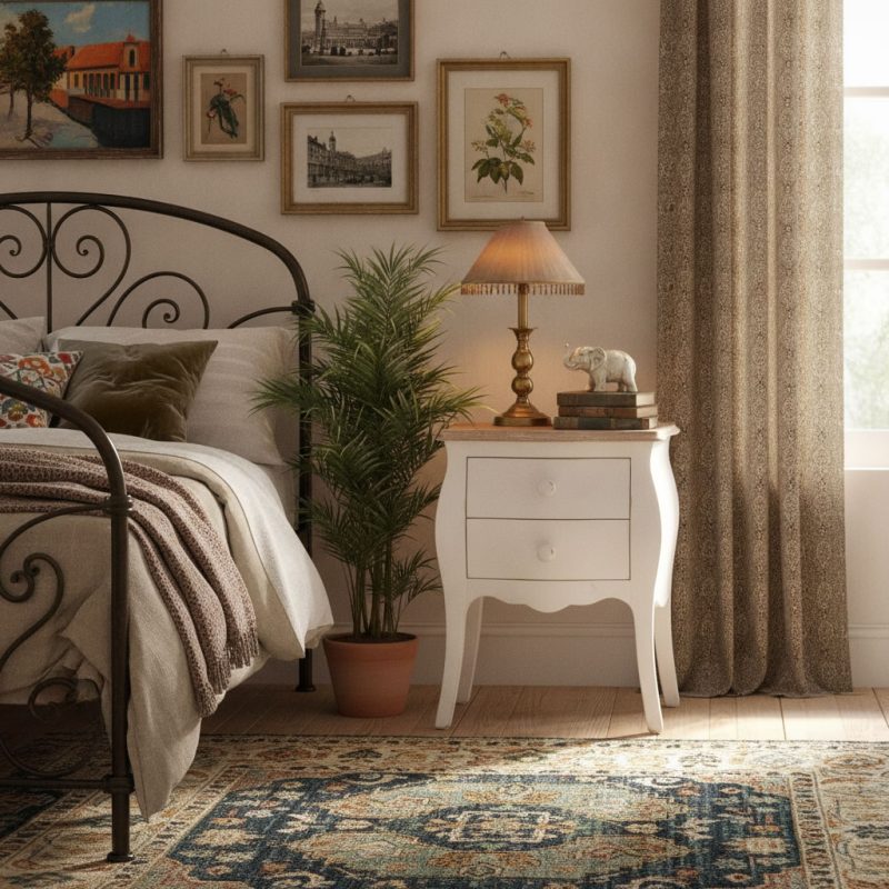 Comodino Isabeau finitura bianco consumato di Castagnetti 1928.