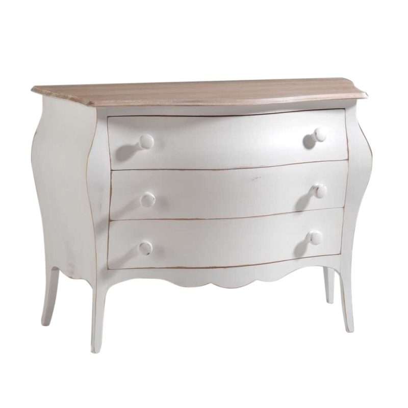 Cassettiera ISABEAU (120x50) colore bianco consumato e top decapè