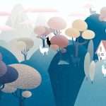 Carta da parati modello Kuzco blueberry di Tecnografica