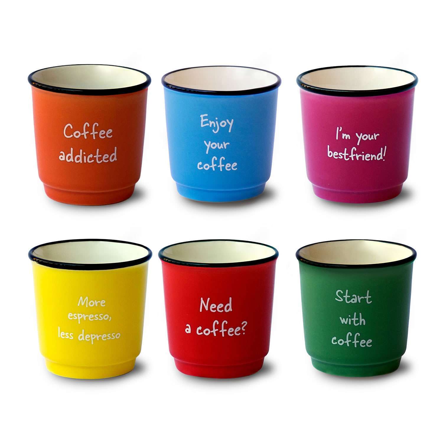 WD638-set-6-tazzine-colorate-aforismi-wd-lifestyle-01 Set 6 tazzine caffè colorate con aforismi di WE Lifestyle.